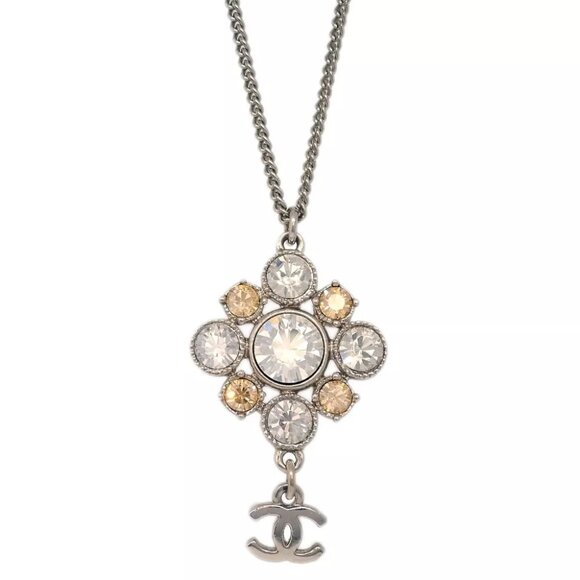 Chanel Silver Necklace Pendant Rhinestone 10V 143014 - Picture 1 of 4